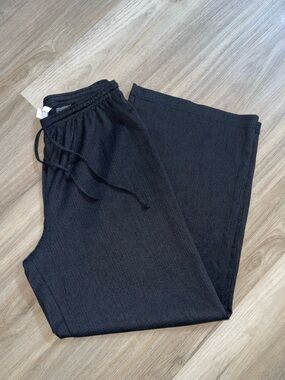 H&M Black Ribbed Wide-Leg Drawstring Pants